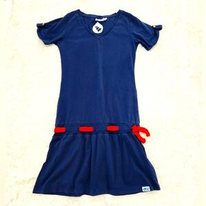 Picture Youth M 10/12 Organic Cotton Nautical Drop Waist Dress Nay Red Coastal